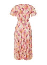  Collection Multi Color Skater/Belt Opening Double Breasted Handkerchief Sleeves Ribbed Stretchy Knitted Midi Dress TWOSS24EL00482