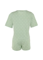 Collection Mint 100% Cotton Polka Dot and Heart Shorts Knitted Pajamas Set Thmss21Pt1485