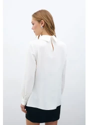 Sateen Ecru Blouse with Stone Accessories