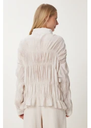 Happiness İstanbul قميص نسائي منسوج برباط كريمي DP00234