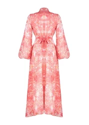  Modest Red Floral Patterned Lined Long Chiffon Evening Dress TCTSS24EB00040