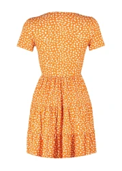  Collection Orange Printed Double Breasted Neck Mini Stretchy Knitted Dress TWOSS21EL0241