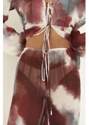 BOHEMAİ Saifudin Lacing Detailed Burgundy Shirt Pants Suit