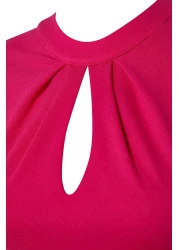  Collection Fuchsia Neckline Crepe Mini Skater Dress - Low Back Knitted, Twoss23El02015