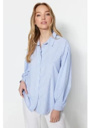  Collection Blue Striped Oversize / Wide Fit Woven Shirt TWOSS23GO00144
