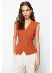  Collection Tile Woven Bone Button Detailed Double Breasted Blouse TWOSS20BZ0707