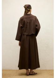 Manuka Bitter Brown Linen Skirt - Loose Cut