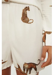 Collection Ecru Tiger Pattern Viscose Shirt-Shorts Woven Pajamas Set THMAW21PT0340