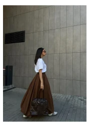 minaaise تنورة نسائية طويلة مبطنة باللون البني 29004