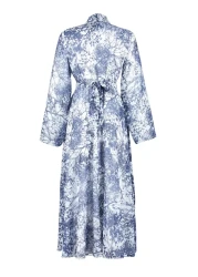  Modest Blue Floral Patterned Lined Long Chiffon Evening Dress TCTSS24EB00040