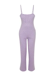  Collection طقم بيجامة محبوكة بحبل قطني منقط باللون الأرجواني THMSS23PT00226