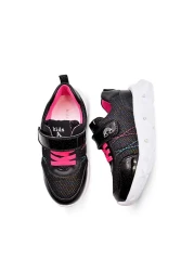 kids A more Valeria Glitter - Girl's Black Sports Shoes, Air Mesh and Vegan Leather, Lighted Sole