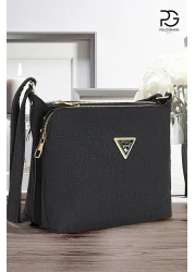 POLOGRAND London حقيبة كتف نسائية أصلية فاخرة من الجلد الناعم مكونة من 3 أقسام، موديل أنيق، حزام متقاطع قابل للتعديل، حقيبة كتف سوداء