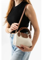 Home Women's Faux Leather Handle Small Size Hand and Shoulder Bag Cream