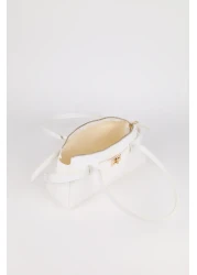 macharelbasic حقيبة يد وكتف بيضاء مع قفل ووشاح مفصل كهدية