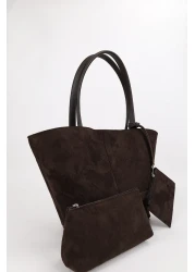 NOTHING Bitter Brown Suede Women's Bag - with Wallet, Makeup Bag, Lined, Large Size Hand and Shoulder Bag, Rosa