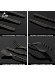 LIFE SMILE Cutlery Set, 18/10 Pure Stainless Steel Flatware Set with Stand, Rust Proof &amp; Fade Proof Dinnerware Set (SHINE BLACK, 38 Pieces)