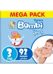 Sanita Bambi Baby Diapers Mega Pack Size 3, Medium, 6-11 KG, 92 Count