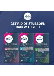 Veet Professional Hair Removal Easy-Gel Legs &amp; Body Wax Strips With Almond Oil For Sensitive Skin Perfect Finish Wipes With Argan Oil Up To 28 Days Of Smoothness, 20 Wax Strips