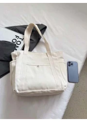 Multi Pocket Tote Bag For Women Canvas Bag With Handle Bag Large Capacity Purse Reusable Handbag Canvas Tote Bag Perfect For Daily Use And Travel Tote Bags For Students Multiple Compartments Perfect F