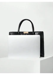 Women s Faux Crocodile Embossed Black Tote Bag Large Capacity Shoulder Bag Handbag Crossbody Bag Simple Crocodile Pattern Tote Bag Faux Leather Shoulder Bag Women s Classic Handbag Business Casual Wom