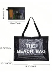 Nylon Material Alphabet Printed Beach Mesh Tote Bag With Beach Bag Use Tt Yourself Or Give Gifts To Others For Friends Mom Teachers Large Capacity Bag For Women School Bag Large Capacity Waterproof Fo