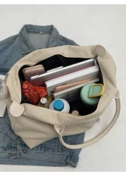 A Plain Corduroy Casual Minimalist Style Large Capacity Foldable Zipper Hand Held Shoulder Tote Bag Suitable For Women s Daily Commuting Shopping Travel Vacation Mommy Storage Bag