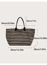 Yogodlns Simple Stripe Design Tote Bag For Girls Women Canvas Shoulder Bag Ladies Shopping Bags High Quality Handbagsschool Tote Bag Portable Foldable Business Casual Suitable For Teen Girls Women Col