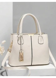 Minimalist Solid Color Women Handbag Elegant Ladies Dual Handle Shoulder Tote Bag Fashion Female Work Bag Crossbody Commuter Bag Pendant Decor Classic Top Handle Shoulder Bag Mother s Day Gift Suitabl