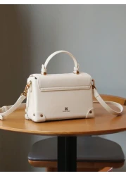 2025 Fashion New Women Bag High Quality Luxury Niche Design High End Embroidered Leather Small Square Bag White Exquisite Elegant Handbag Shoulder Messenger Bag Special Lock Design