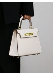 حقيبة يد نسائية فاخرة لعام 2025، حقيبة صغيرة أنيقة بملمس السعف، حقيبة كيلي، حقيبة للذهاب إلى العمل والتنقل، حقي