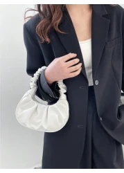 حقيبة يد مطوية أنيقة باللون الموحد للسيدات، حقيبة كتف للسيدات باللون الموحد بتصميم السحاب والهلال