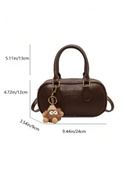 Vintage Retro Bag 1pc Coffee Brown Shoulder Bag With Doll Accessory Large Capacity Soft Leather Boston Tote Bag For Women Four Season Commuter Handbag Fall Winter New Arrivals Japanese Bag