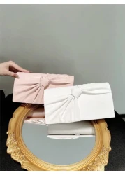 Women s Elegant Bow Knot Flap Clutch Evening Bag Formal Party Handbag Genuine Leather Wedding Purse Romantic White Bridal Bag Envelope Chain Shoulder Bag Ballroom Dance Crossbody Bag Valentines Perfec