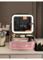 LED Lighted Makeup Case With Mirror 3 Color LED Light Professional Makeup Bag Cosmetic Artist Makeup Box Beauty Vanity Organizer With Removable Dividers Birthday Holiday Mother s Day Gift Travel Schoo