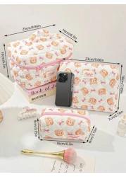 1 Piece Large Capacity Women Makeup Bag Fashion Sweet Style Cosmetic Bag Set Printed Wash Bag Sorting Storage Bag Vanity Organizer Beauty Case Zipper Pouch Makeup Bag Toiletry Bag Versatile Storage Ba