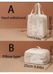 قطعة واحدة حقيبة مستحضرات التجميل للسفر والعطلات، سعة كبيرة من النايلون الشبكي، حقيبة مستحضرات تجميل متعددة