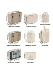 7pcs Set Travel Packing Organizers Luggage Cubes Makeup Bag Cosmetic Pouch Toiletry Bag Underwear Bag Shoe Bag Draw String Bag Suitable For Makeup Brushes Eye Shadow Lipstick Skin Care Toothbrush Soap