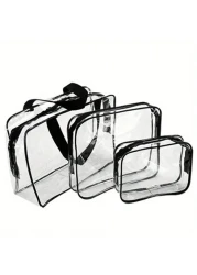 مجموعة 3 حقائب أدوات التجميل شفافة، منظم السفر سعة كبيرة، حقيبة تخزين مستحضرات التجميل متعددة الوظائف، حقيبة