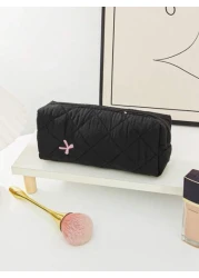 1 Piece Women s Bow Embroidered And Quilted Makeup Bag Sets Travel Cosmetic Bag With Handle Tampon Storage Bag Sanitary Pad Pouch Large Capacity Cosmetic Bag Lightweight Fluffy Filling Toiletries Bag