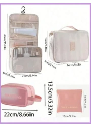 حقيبة مستحضرات التجميل للسفر قطعة واحدة، حقيبة أدوات التجميل القابلة للتعليق، حامل فرش المكياج، منظم حقيبة م