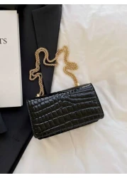 Faux Leather Solid Crocodile Embossed Fashion Mini Chain Strap Shoulder Bag