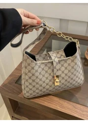 1 قطعة سحاب مزين بقفل معدني، بنمط زهري أنيق ومتعدد الاستخدامات، حقيبة كتف كاجوال مناسبة للاستخدام اليومي للنس