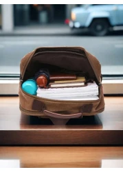 1pc Fashionable Canvas Backpack With Large Capacity And Multiple Pockets Wear Resistant Leather Handle Suitable Students Outdoor Travel Business Trip Laptop Backpack Commute Book Bag School Bag Portab