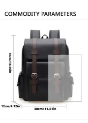 New Spring Summer Solid Color PU Material Fashion Stylish Men Backpack Business Casual Backpack Student Schoolbag Flap Style Large Capacity Multi Pocket Organizer Fits Books Documents Clothes Laptop U