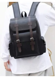 Large Laptop Backpack Men PU Leather Backpacks Male Teenagers Boys Black Schoolbag