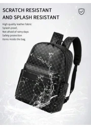 Large Capacity Printed Retro Backpack Unisex Fashion PU Leather Business Laptop College School Bag