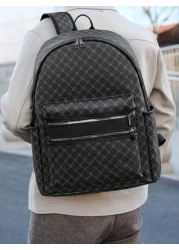 حقيبة ظهر كاجوال واسعة الحجم ومطبوعة، حقيبة مدرسية أو للأعمال من جلد البولي يوريثان اللامع, موضة