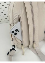 Solid Color Nylon Mini Backpack Unisex Multipurpose Handheld Shoulder Bag Suitable For College Students Zipper Closure Daily Wear