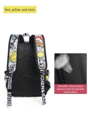 Unisex Fashion Shark Mouth Print Backpack Shoulder Bag Contrast Blue Lightning Graphic School Laptop Bag With Adjustable Strap Random All Over Printed